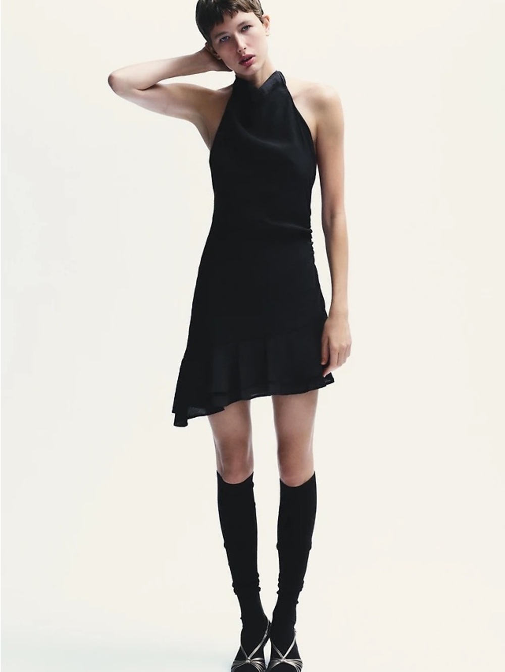 Zara Black Backless Asymmetrical Ruffle Hem Dress